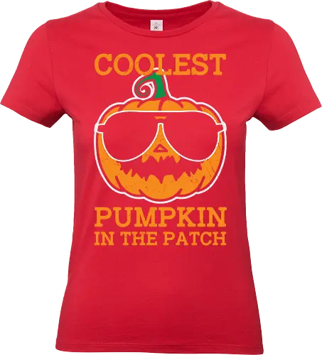 Coolest Pumpkin in the Patch orange - pumpkin, sunglasses, cool, text, cartoon, humor, halloween, illustration, autumn - Standard T-Shirt (Women)