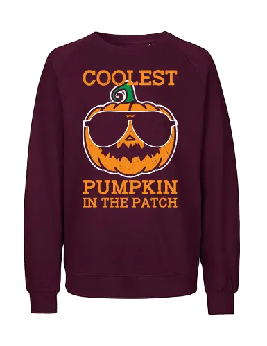 Coolest Pumpkin in the Patch orange - pumpkin, sunglasses, cool, text, cartoon, humor, halloween, illustration, autumn - Fairtrade Sweatshirt