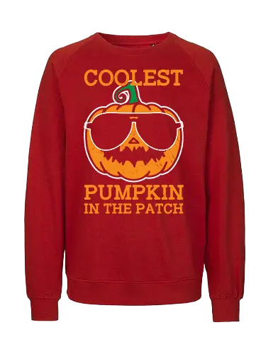 Coolest Pumpkin in the Patch orange - pumpkin, sunglasses, cool, text, cartoon, humor, halloween, illustration, autumn - Fairtrade Sweatshirt