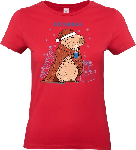 Cozybara - capy, capybara, merry Christmas, xmas, Christmas, snowfall, snowflake, holiday, holidays - Standard T-Shirt (Women)