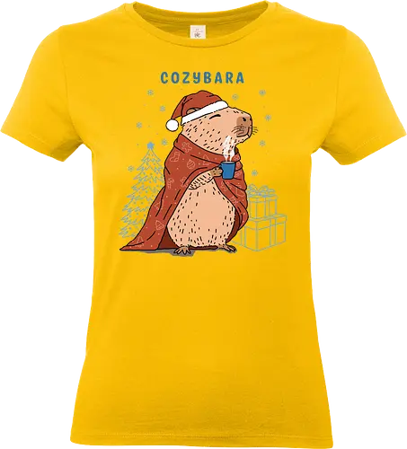 Cozybara - capy, capybara, merry Christmas, xmas, Christmas, snowfall, snowflake, holiday, holidays - Standard T-Shirt (Women)