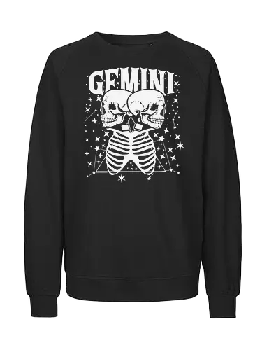 GEMINI - zodiac, skeletons, stars, gemini, monochrome, astrology, celestial, skulls, twins - Fairtrade Sweatshirt