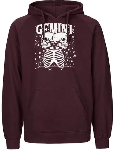 GEMINI - zodiac, skeletons, stars, gemini, monochrome, astrology, celestial, skulls, twins - Fairtrade Hoodie