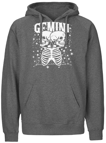 GEMINI - zodiac, skeletons, stars, gemini, monochrome, astrology, celestial, skulls, twins - Fairtrade Hoodie