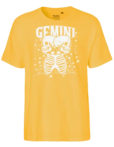 GEMINI - zodiac, skeletons, stars, gemini, monochrome, astrology, celestial, skulls, twins - Fairtrade T-Shirt