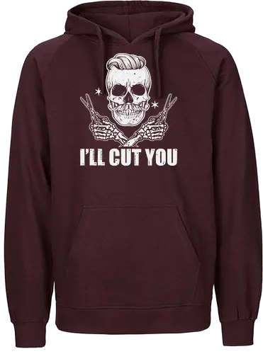 I'll cut you - skull, barber, scissors, hairstyle, vintage, humor, skeleton, monochrome, typography, design - Fairtrade Hoodie