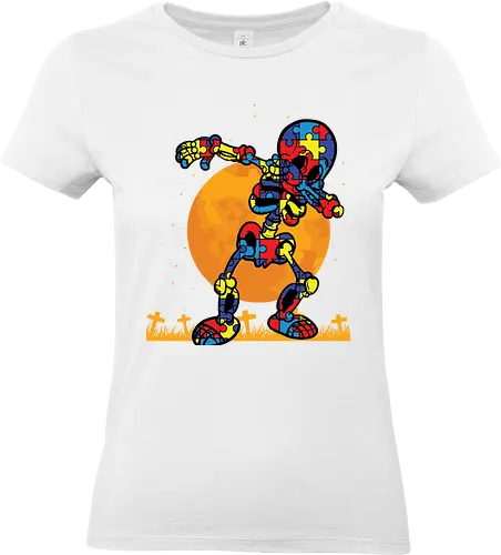 Skull Puzzle - puzzle, moon, colorful, dance, graveyard, silhouette, night, vibrant, halloween - Standard T-Shirt (Women)