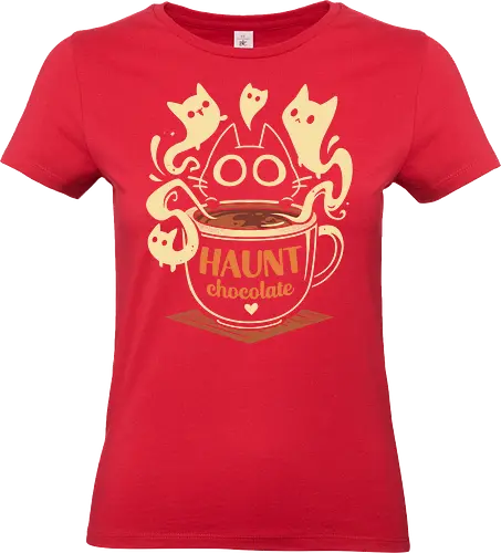 Haunt Chocolate - black cat, ghost, hot chocolate, halloween, horror, spooky, scary, funny, pun, cute kawaii, paranormal, phantom, kitten, kitty - Standard T-Shirt (Women)