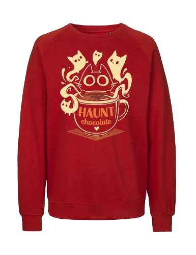 Haunt Chocolate - black cat, ghost, hot chocolate, halloween, horror, spooky, scary, funny, pun, cute kawaii, paranormal, phantom, kitten, kitty - Fairtrade Sweatshirt