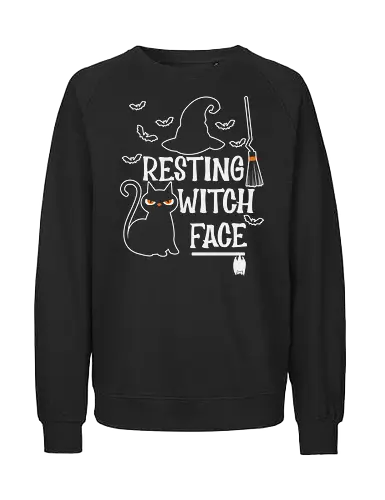 Resting Witch Face - halloween, cat, witch, broom, hat, bats, ghost, spooky, humor - Fairtrade Sweatshirt