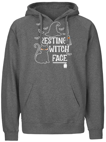 Resting Witch Face - halloween, cat, witch, broom, hat, bats, ghost, spooky, humor - Fairtrade Hoodie