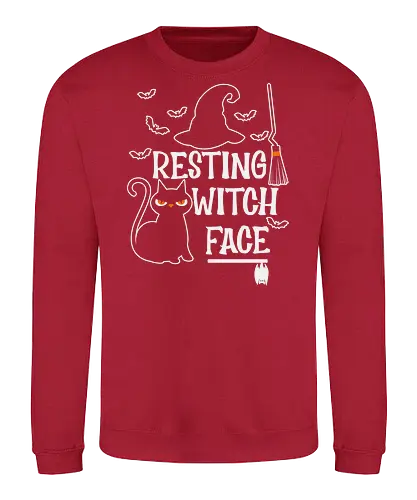 Resting Witch Face - halloween, cat, witch, broom, hat, bats, ghost, spooky, humor - Sweatshirt