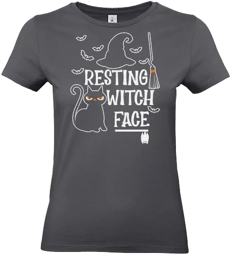 Resting Witch Face - halloween, cat, witch, broom, hat, bats, ghost, spooky, humor - Standard T-Shirt (Women)