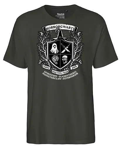 Horror Magic School - Magic, Black Magic, Magical, Night, Horror, Halloween, Spooky, Spooky Season, Horror Movies, Spirit, Ghost, Slasher, Slash, Monster, Classic Horror, Classic, School, Zombie, Dark Wizard, Wizard, Fantasy, Witch, Vampire - Fairtrade T-Shirt