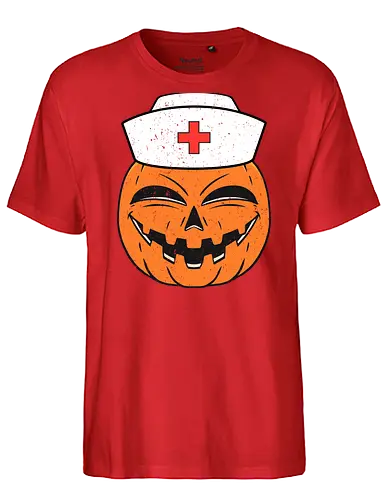 pumpkin nurse's - halloween, nurse, pumpkin, jack-o'-lantern, smile, hat, red cross, cheerful, health theme - Fairtrade T-Shirt