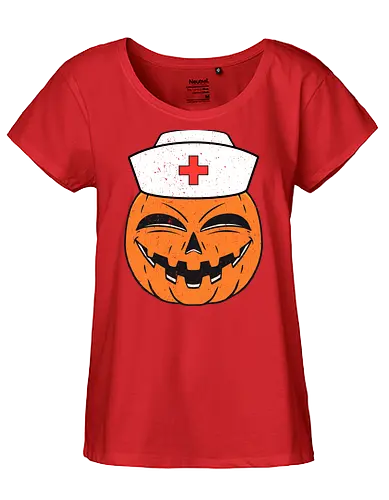 pumpkin nurse's - halloween, nurse, pumpkin, jack-o'-lantern, smile, hat, red cross, cheerful, health theme - Fairtrade Girl Shirt