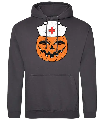 pumpkin nurse's - halloween, nurse, pumpkin, jack-o'-lantern, smile, hat, red cross, cheerful, health theme - Standard Hoodie