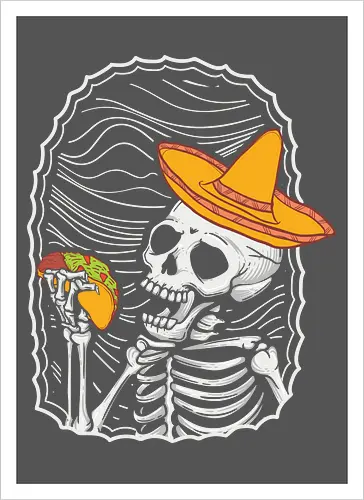 Skeleton eating taco