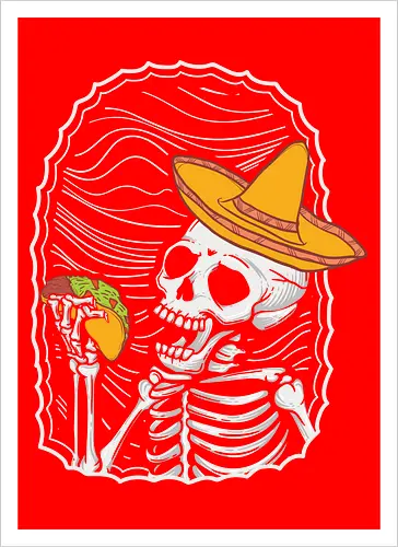 Skeleton eating taco