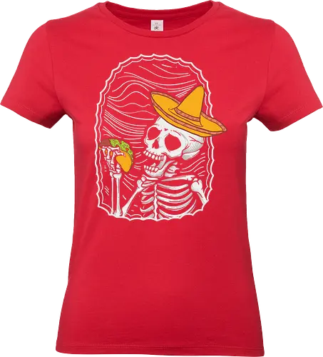 Skeleton eating taco - skeleton, sombrero, taco, humor, vibrant, contrast, monochrome, playful, framed, design - Standard T-Shirt (Women)
