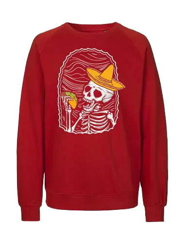 Skeleton eating taco - skeleton, sombrero, taco, humor, vibrant, contrast, monochrome, playful, framed, design - Fairtrade Sweatshirt