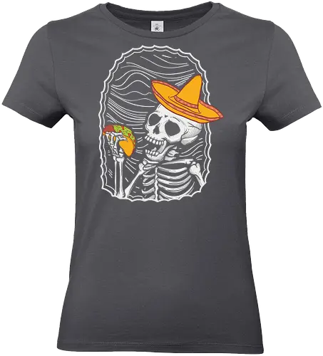 Skeleton eating taco - skeleton, sombrero, taco, humor, vibrant, contrast, monochrome, playful, framed, design - Standard T-Shirt (Women)