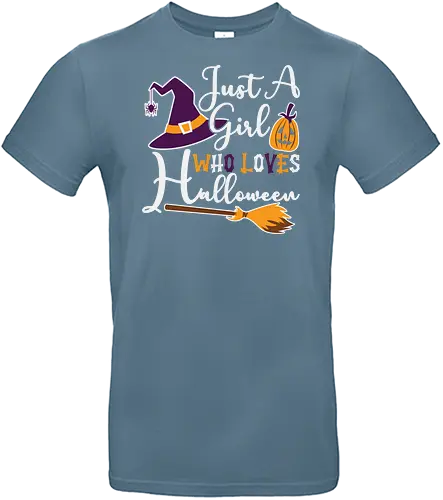 Just a Girl Who Loves Halloween - halloween, witch hat, broomstick, pumpkin, typography, festive, playful, holiday, design - Standard T-Shirt