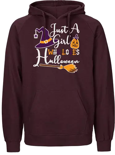 Just a Girl Who Loves Halloween - halloween, witch hat, broomstick, pumpkin, typography, festive, playful, holiday, design - Fairtrade Hoodie