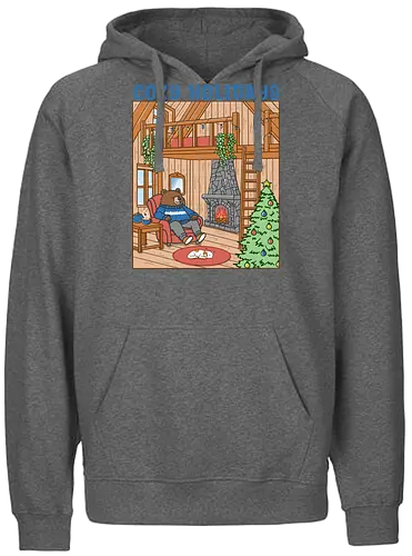 Cozy Holidays in the Cabin - cottage, cabin, Xmas, cozy, holiday, snowfall, snow, warm, merry Christmas, Christmas, bear - Fairtrade Hoodie