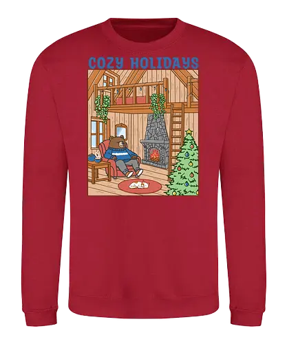 Cozy Holidays in the Cabin - cottage, cabin, Xmas, cozy, holiday, snowfall, snow, warm, merry Christmas, Christmas, bear - Sweatshirt