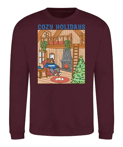 Cozy Holidays in the Cabin - cottage, cabin, Xmas, cozy, holiday, snowfall, snow, warm, merry Christmas, Christmas, bear - Sweatshirt