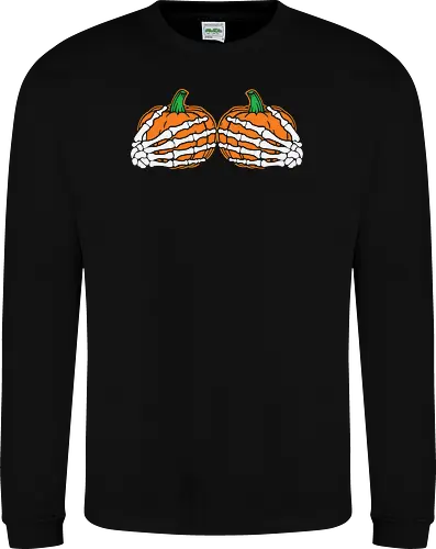 Pumpkins wrapped with skeleton hands