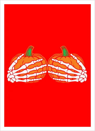 Pumpkins wrapped with skeleton hands