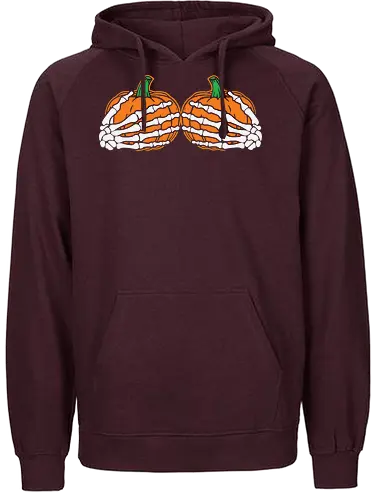 Pumpkins wrapped with skeleton hands - pumpkins, skeleton, halloween, orange, contrast, spooky, design, graphic, festive - Fairtrade Hoodie
