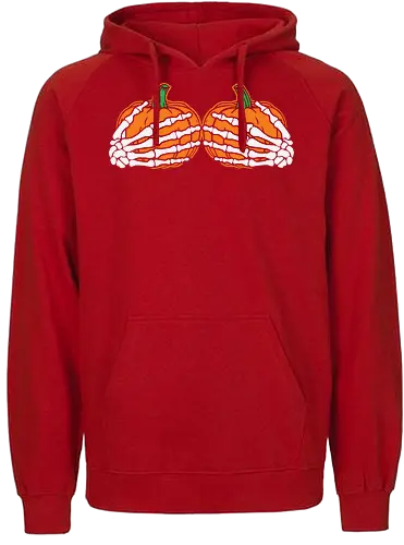 Pumpkins wrapped with skeleton hands - pumpkins, skeleton, halloween, orange, contrast, spooky, design, graphic, festive - Fairtrade Hoodie