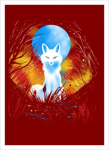 Magical kitsune - winter, fox, animal, nature, artic fox, illustration - Artprint