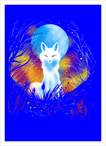 Magical kitsune - winter, fox, animal, nature, artic fox, illustration - Artprint