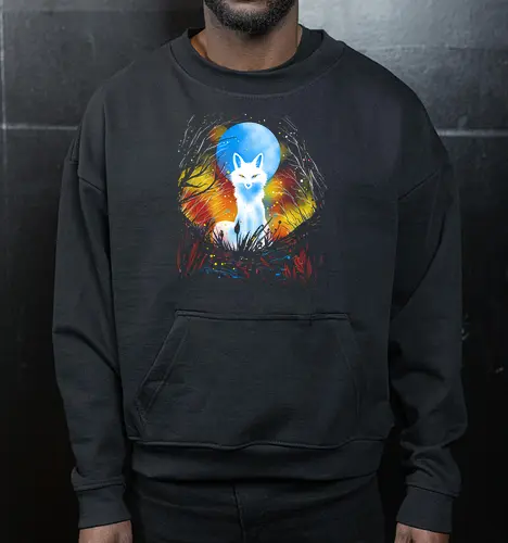 Magical kitsune - winter, fox, animal, nature, artic fox, illustration - Cropped Sweatshirt