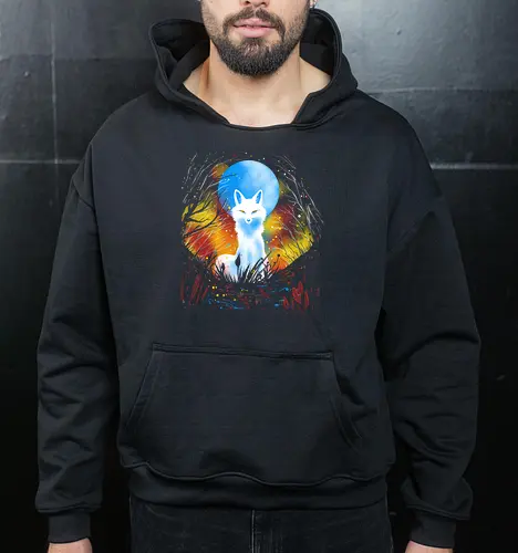 Magical kitsune - winter, fox, animal, nature, artic fox, illustration - Cropped Hoodie