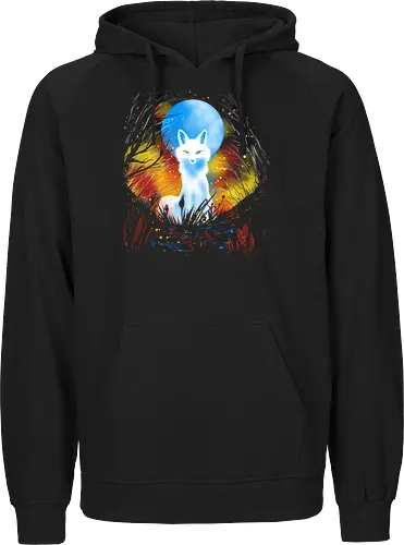 Magical kitsune - winter, fox, animal, nature, artic fox, illustration - Fairtrade Hoodie