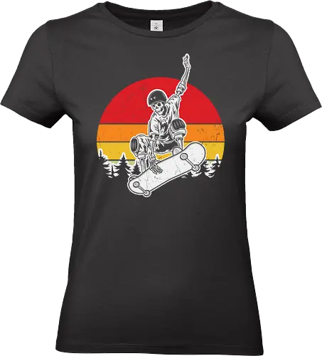 skateboarder at sunset - skateboarder, retro, sunset, trick, vintage, helmet, silhouette, trees, action, gear - Standard T-Shirt (Women)
