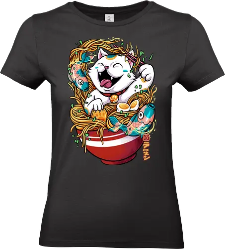 lucky ramen  - cat, animal, cute, funny, shape, catlover, fun, ramen, noodles, food, yummy, delicious, fish - Standard T-Shirt (Women)