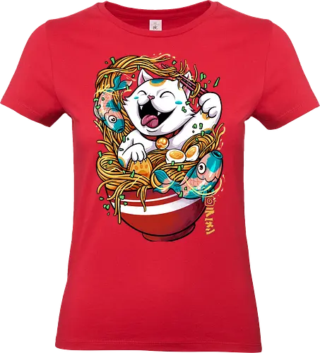 lucky ramen  - cat, animal, cute, funny, shape, catlover, fun, ramen, noodles, food, yummy, delicious, fish - Standard T-Shirt (Women)