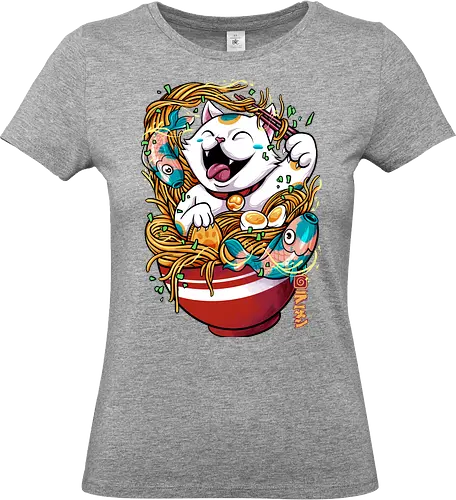 lucky ramen  - cat, animal, cute, funny, shape, catlover, fun, ramen, noodles, food, yummy, delicious, fish - Standard T-Shirt (Women)