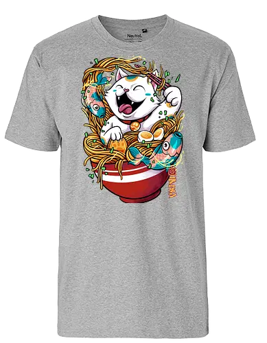 lucky ramen  - cat, animal, cute, funny, shape, catlover, fun, ramen, noodles, food, yummy, delicious, fish - Fairtrade T-Shirt