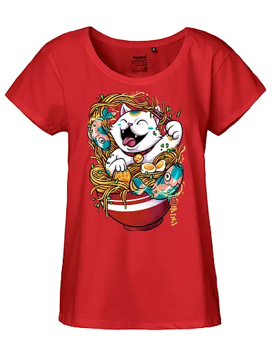 lucky ramen  - cat, animal, cute, funny, shape, catlover, fun, ramen, noodles, food, yummy, delicious, fish - Fairtrade Girl Shirt
