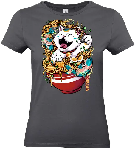 lucky ramen  - cat, animal, cute, funny, shape, catlover, fun, ramen, noodles, food, yummy, delicious, fish - Standard T-Shirt (Women)