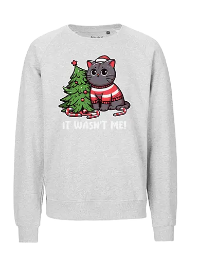 IT WASN'T ME! - cat, christmas tree, sweater, candy canes, humorous, cute, holiday, decorations, festive, innocent - Fairtrade Sweatshirt