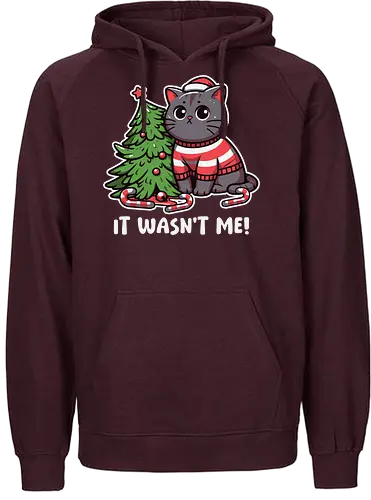 IT WASN'T ME! - cat, christmas tree, sweater, candy canes, humorous, cute, holiday, decorations, festive, innocent - Fairtrade Hoodie