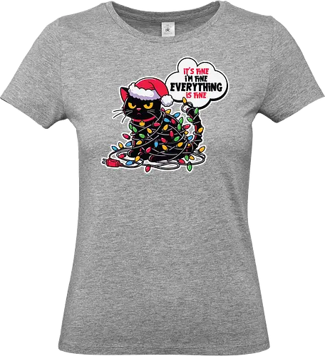It's fine I'm fine everything is fine - cat, christmas, santa hat, lights, tangled, humorous, holiday, speech bubble, colorful - Standard T-Shirt (Women)